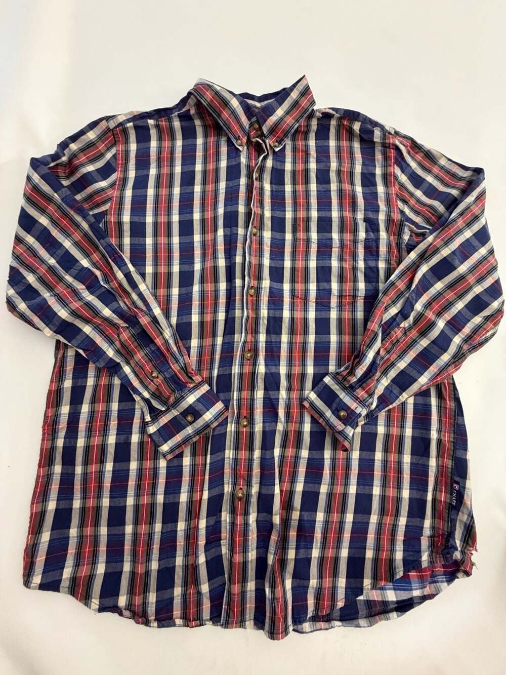 Chaps Plaid Shirt L/G Blue Red Check Y2K Preppy Long Sleeve